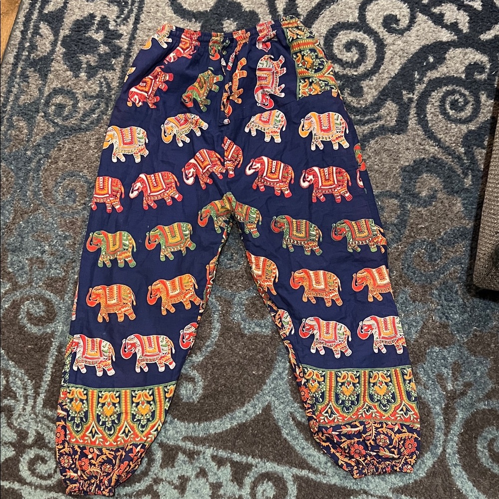 Colorful Drawstring Leisure Elephant Print Pants